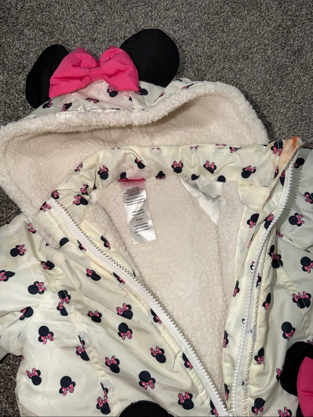 Disney Cream Sherpa Jacket with Black Minnie Silhouettes and Pink Bows - Picture 3 of 3